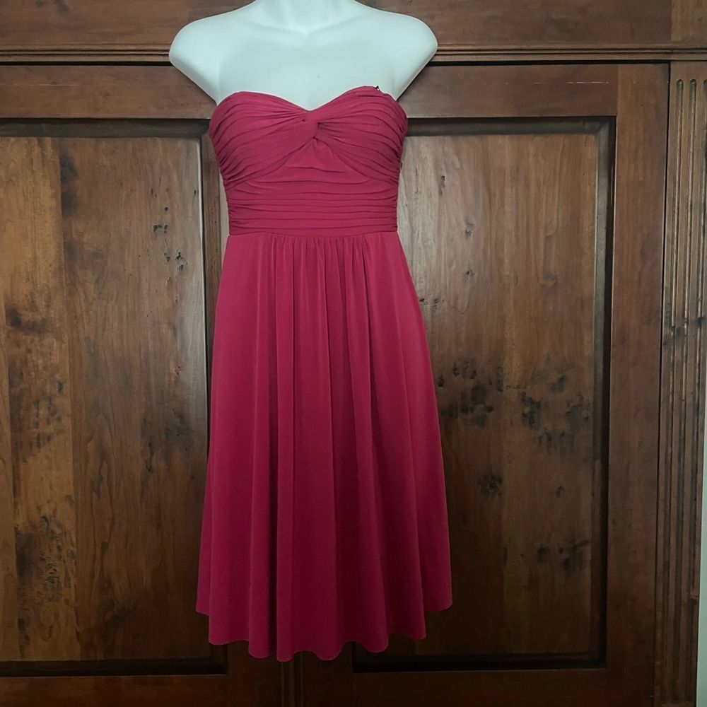 Laundry Shelli Segal Red Strapless Cocktail Party Dress Empire Flare S 4